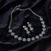 Rhodium Plated American Diamond Studded Necklace and Earrings Set - Opal Touch