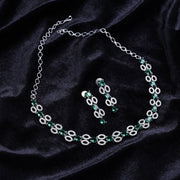 Rhodium Plated American Diamond Studded Necklace and Earrings Set - Opal Touch