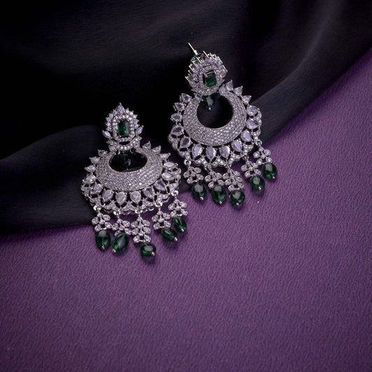 Rhodium Plated Chandelier Earrings with Stone Work - Opal Touch