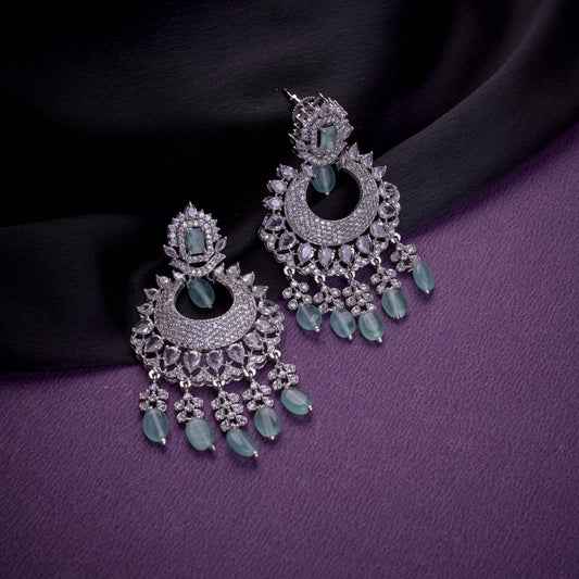 Rhodium Plated Chandelier Earrings with Stone Work - Opal Touch