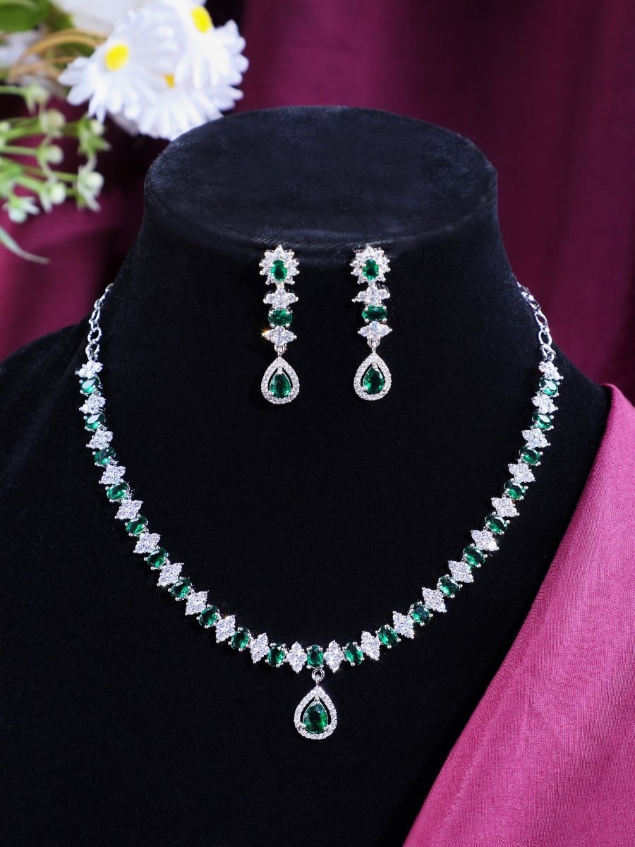 Rhodium Plated Crystal Zircon Jewelry Set - Opal Touch