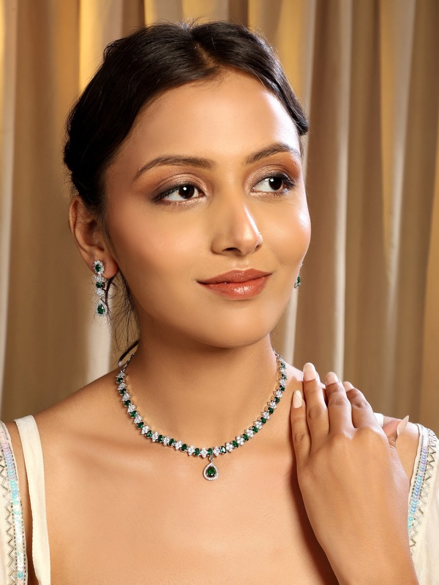 Rhodium Plated Crystal Zircon Jewelry Set - Opal Touch