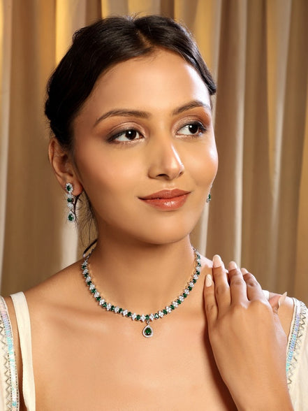 Rhodium Plated Crystal Zircon Jewelry Set - Opal Touch