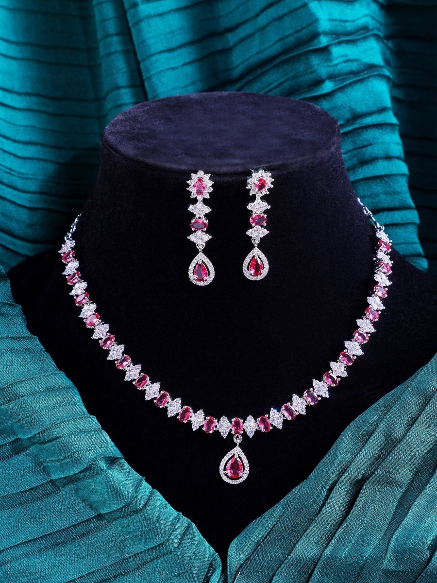 Rhodium Plated Crystal Zircon Jewelry Set - Opal Touch