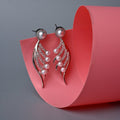 Rhodium - Plated Cubic Zirconia & Pearl Feather Earrings - Opal Touch