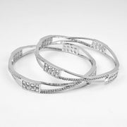 Rhodium Plated CZ Diamond Geometric Square Pattern Bangles (Pack of 2) - Opal Touch
