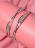 Rhodium Plated CZ Diamond Geometric Square Pattern Bangles (Pack of 2) - Opal Touch