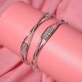 Rhodium Plated CZ Diamond Geometric Square Pattern Bangles (Pack of 2) - Opal Touch