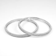 Rhodium Plated CZ Diamond Micro - Pave Slim Bangles (Pack of 2) - Opal Touch