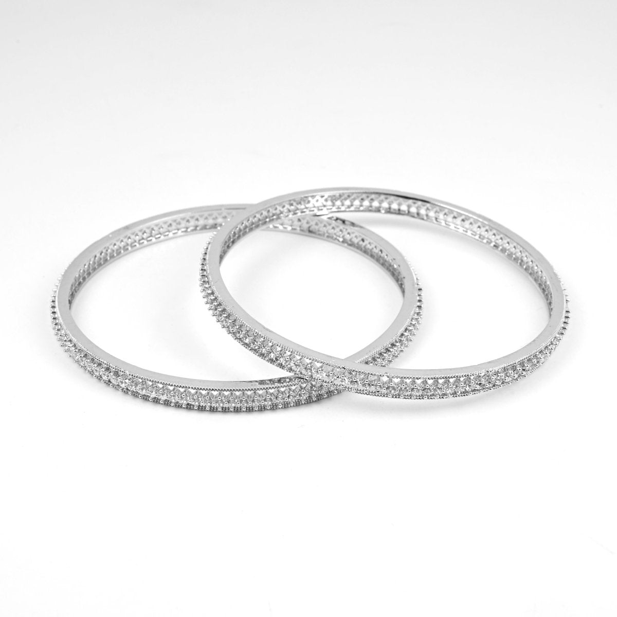 Rhodium Plated CZ Diamond Micro - Pave Slim Bangles (Pack of 2) - Opal Touch