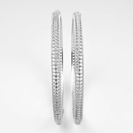 Rhodium Plated CZ Diamond Micro - Pave Slim Bangles (Pack of 2) - Opal Touch