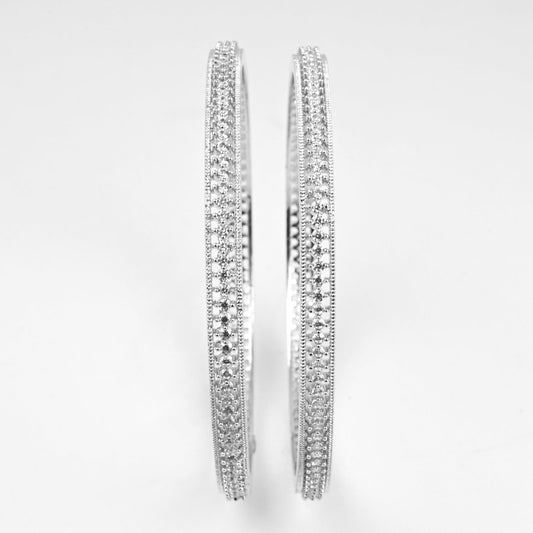 Rhodium Plated CZ Diamond Micro - Pave Slim Bangles (Pack of 2) - Opal Touch