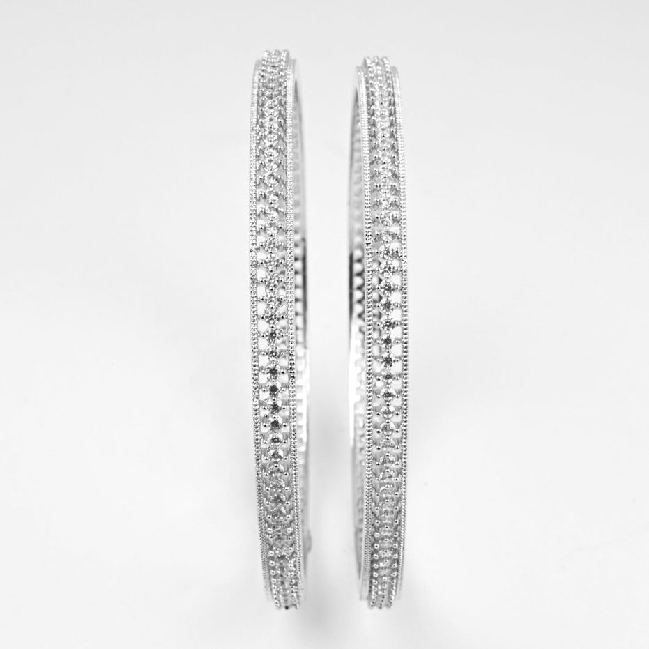 Rhodium Plated CZ Diamond Micro - Pave Slim Bangles (Pack of 2) - Opal Touch