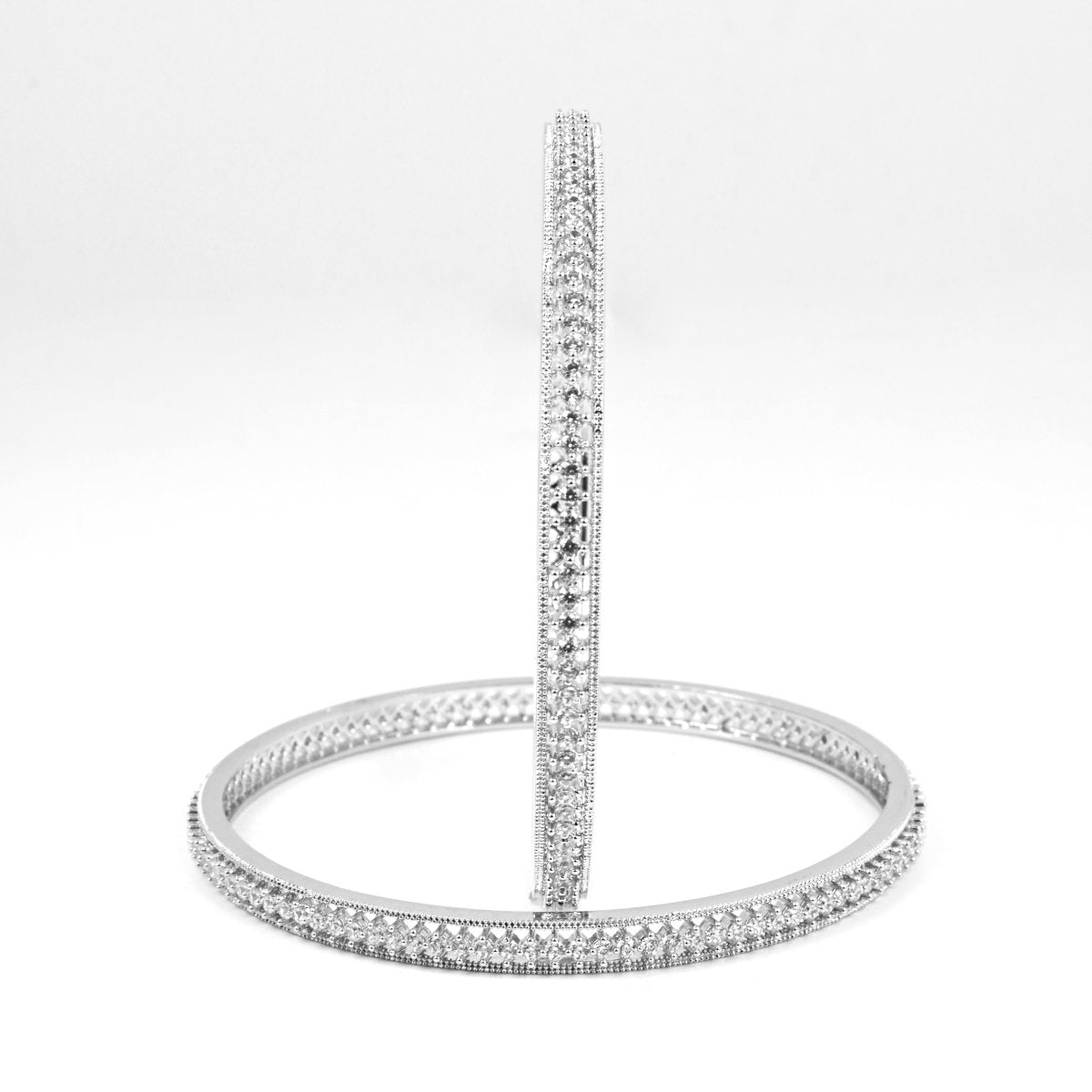 Rhodium Plated CZ Diamond Micro - Pave Slim Bangles (Pack of 2) - Opal Touch