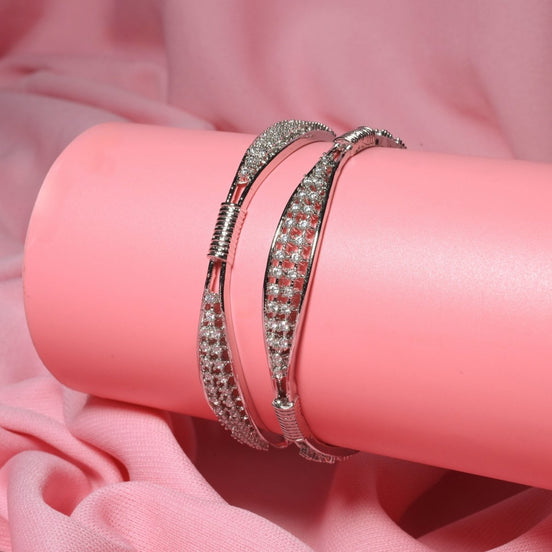 Rhodium Plated CZ Diamond Studded Bangles (Pack of 2) - Opal Touch