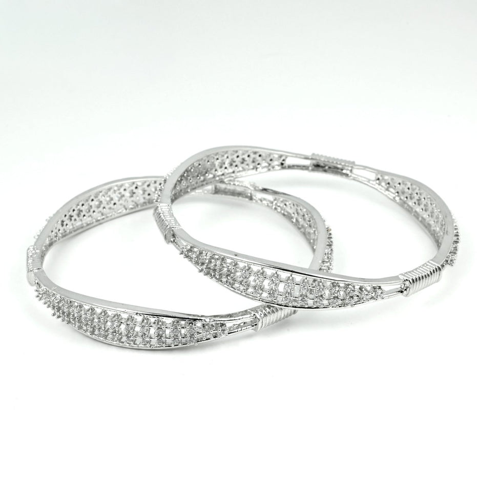 Rhodium Plated CZ Diamond Studded Bangles (Pack of 2) - Opal Touch