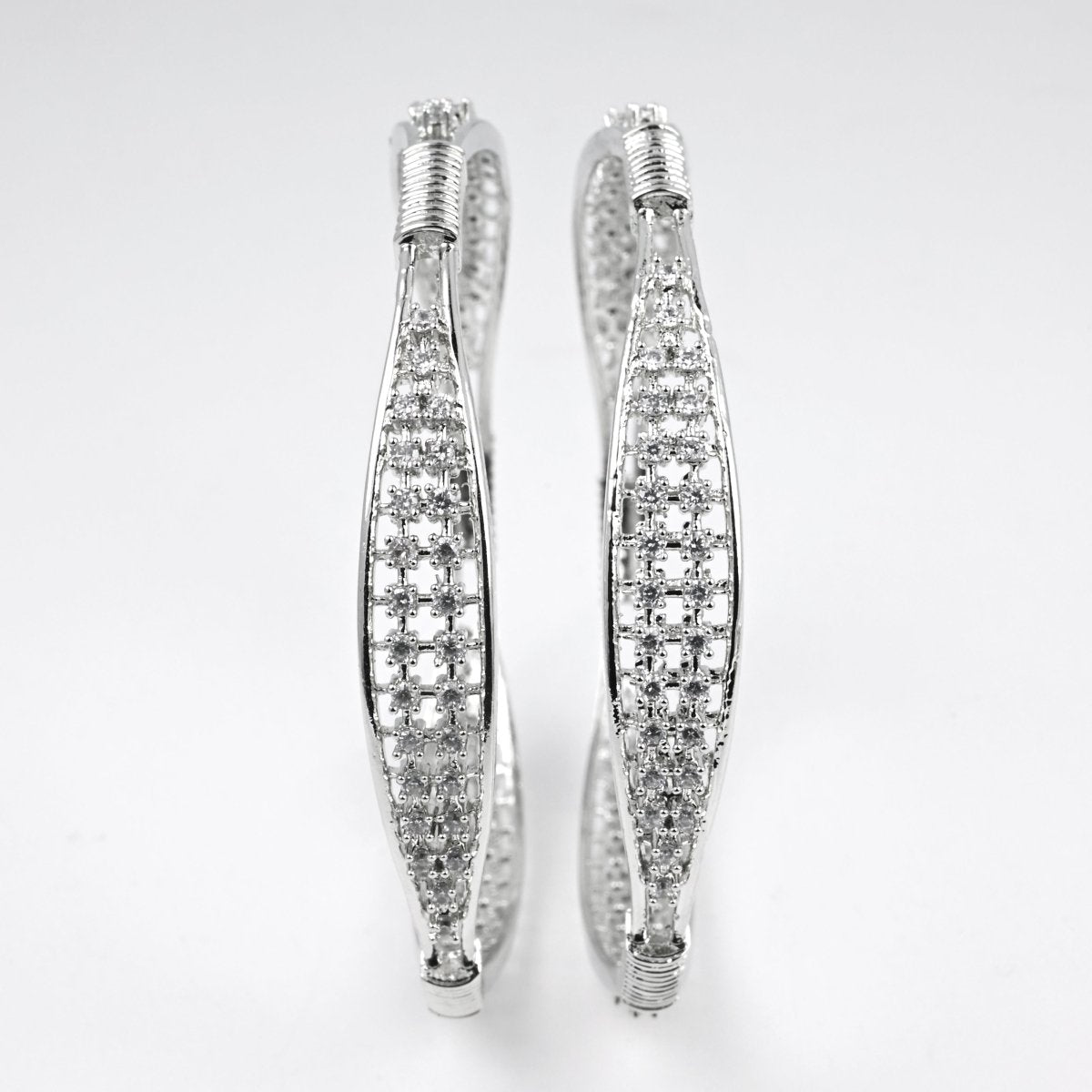 Rhodium Plated CZ Diamond Studded Bangles (Pack of 2) - Opal Touch