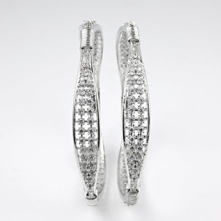 Rhodium Plated CZ Diamond Studded Bangles (Pack of 2) - Opal Touch