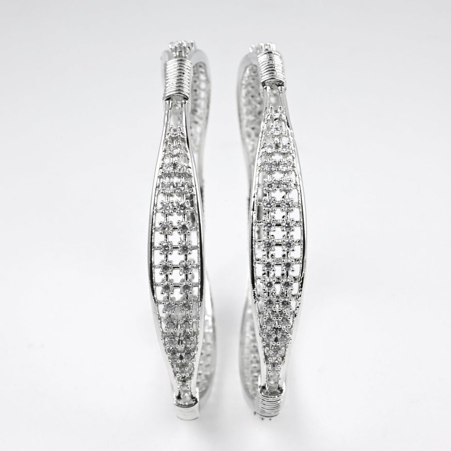 Rhodium Plated CZ Diamond Studded Bangles (Pack of 2) - Opal Touch