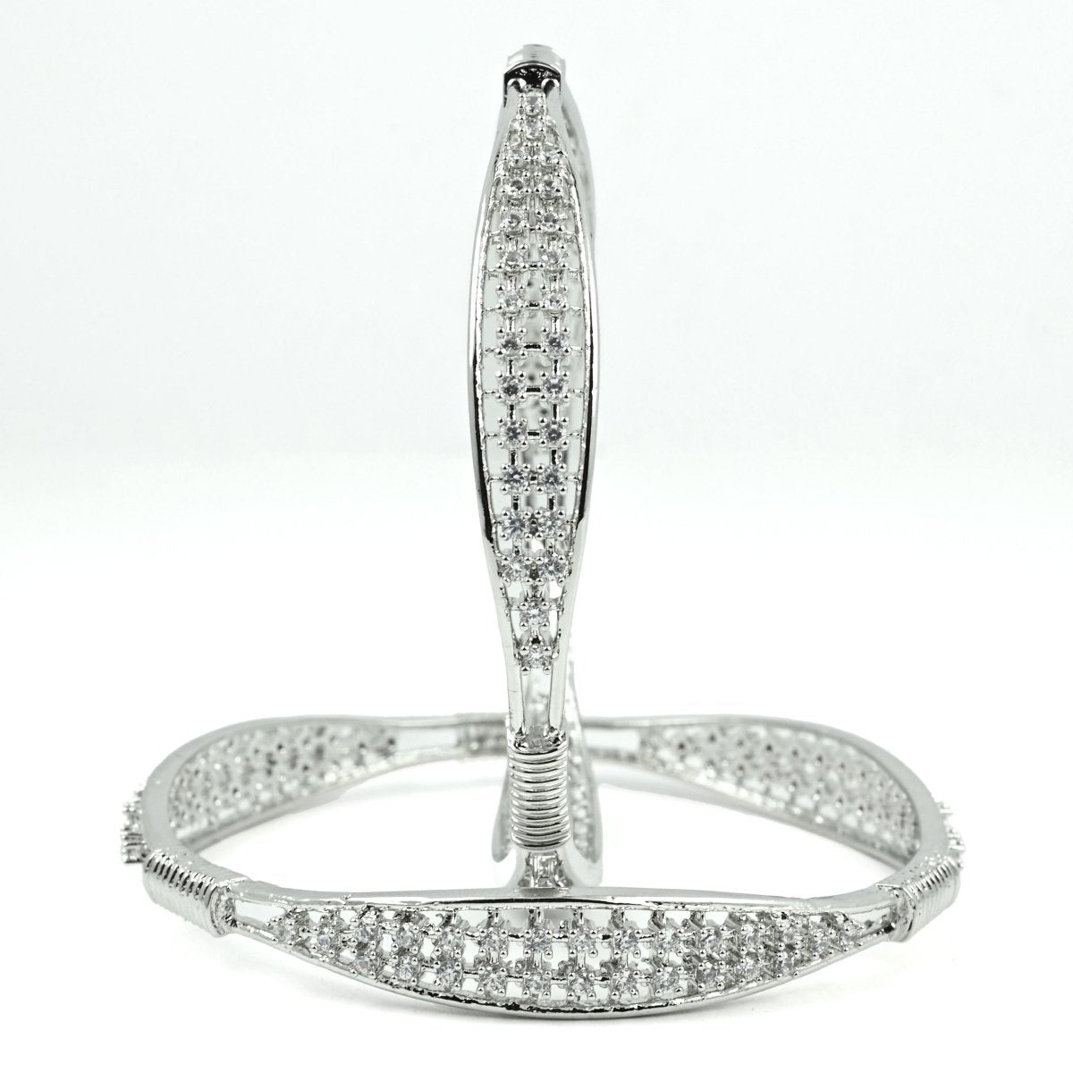 Rhodium Plated CZ Diamond Studded Bangles (Pack of 2) - Opal Touch