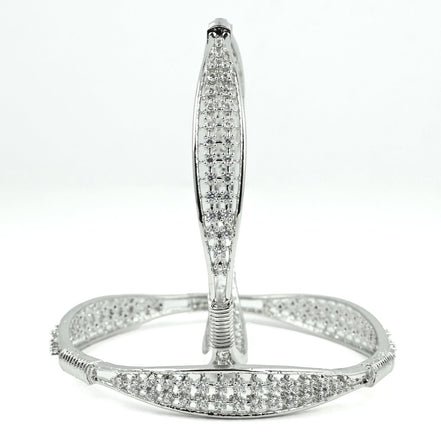 Rhodium Plated CZ Diamond Studded Bangles (Pack of 2) - Opal Touch