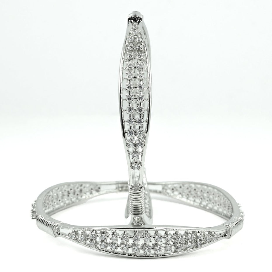 Rhodium Plated CZ Diamond Studded Bangles (Pack of 2) - Opal Touch