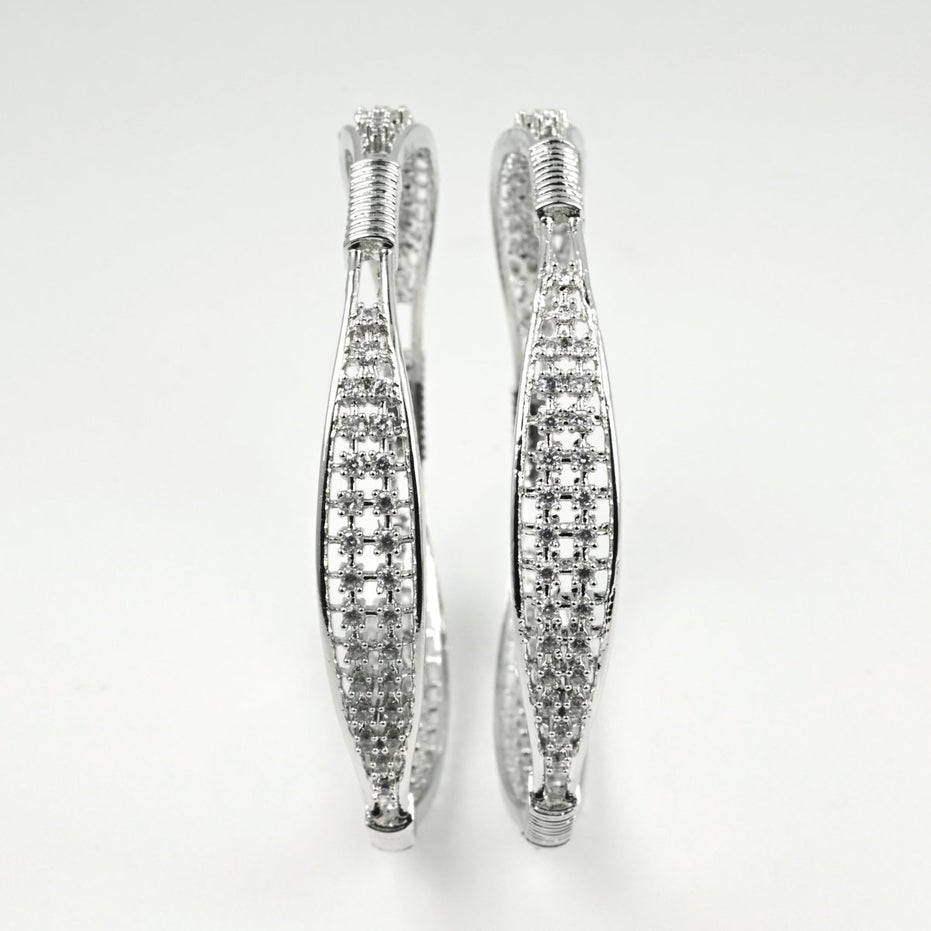 Rhodium Plated CZ Diamond Studded Bangles (Pack of 2) - Opal Touch