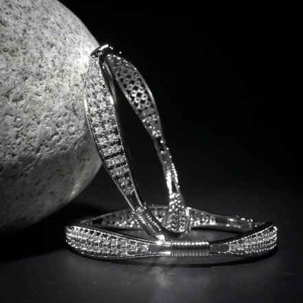 Rhodium Plated CZ Diamond Studded Bangles (Pack of 2) - Opal Touch