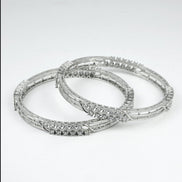 Rhodium Plated CZ Diamond Twisted Wire Design Bangles (Pack of 2) - Opal Touch