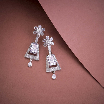 Rhodium Plated Dangle Earrings with Crystal Work - Opal Touch