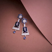 Rhodium Plated Dangle Earrings with Crystal Work - Opal Touch