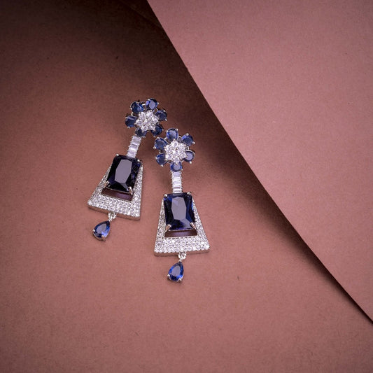 Rhodium Plated Dangle Earrings with Crystal Work - Opal Touch