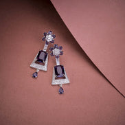 Rhodium Plated Dangle Earrings with Crystal Work - Opal Touch
