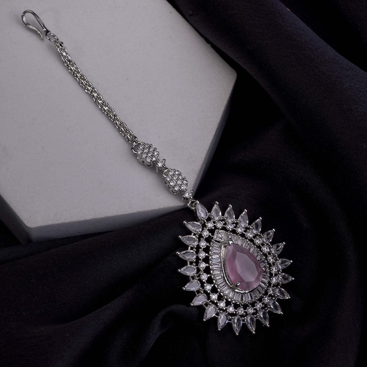 Rhodium Plated Divine Droplet Traditional Maang Tikka - Opal Touch