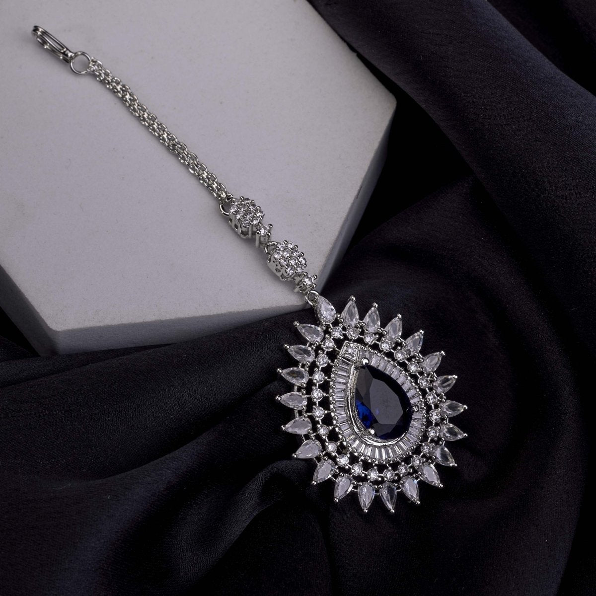 Rhodium Plated Divine Droplet Traditional Maang Tikka - Opal Touch