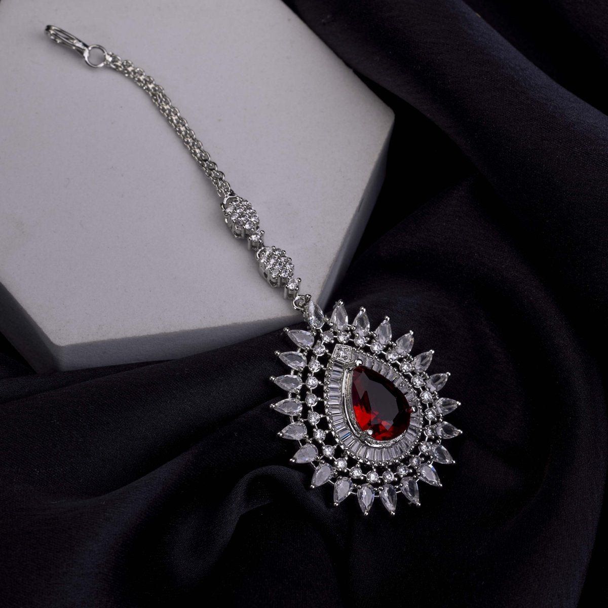 Rhodium Plated Divine Droplet Traditional Maang Tikka - Opal Touch