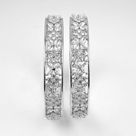 Rhodium Plated Floral CZ Diamond Bangles (Pack of 2) - Opal Touch