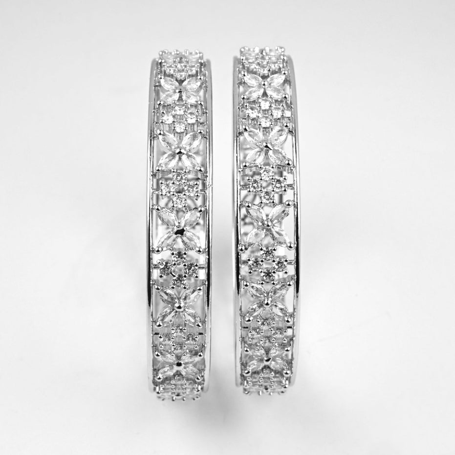 Rhodium Plated Floral CZ Diamond Bangles (Pack of 2) - Opal Touch