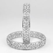 Rhodium Plated Floral CZ Diamond Bangles (Pack of 2) - Opal Touch