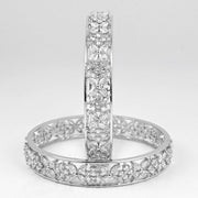 Rhodium Plated Floral CZ Diamond Bangles (Pack of 2) - Opal Touch