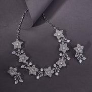 Rhodium Plated Floral Necklace Set - Opal Touch