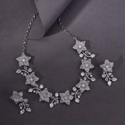 Rhodium Plated Floral Necklace Set - Opal Touch