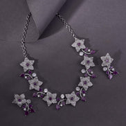 Rhodium Plated Floral Necklace Set - Opal Touch