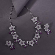 Rhodium Plated Floral Necklace Set - Opal Touch