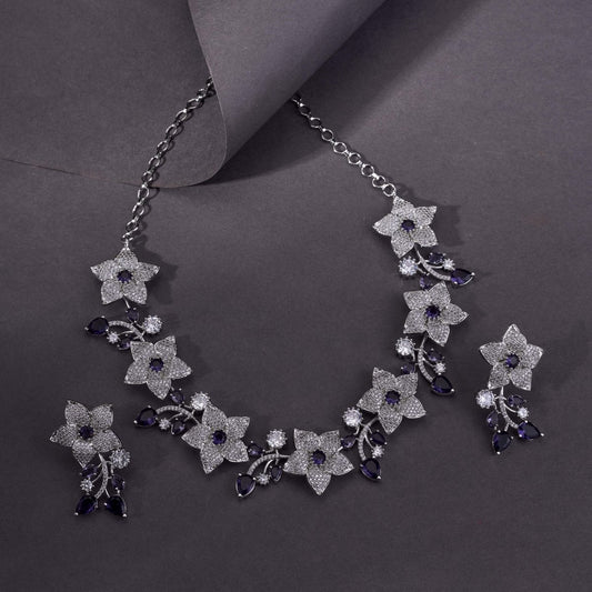 Rhodium Plated Floral Necklace Set - Opal Touch