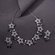 Rhodium Plated Floral Necklace Set - Opal Touch
