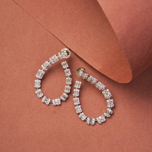 Rhodium Plated Glamorous Gemstone Hoop Earrings - Opal Touch