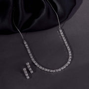 Rhodium Plated Necklace Earrings Set ‘Square Luxe’ Designer Jewelry with Stone Work - Opal Touch