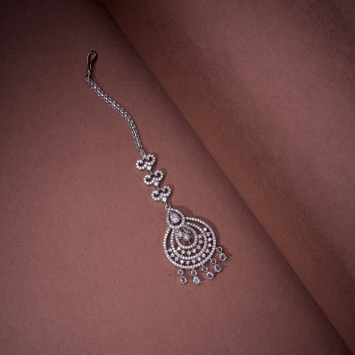 Rhodium Plated Ornate Bloom Traditional Maang Tikka - Opal Touch