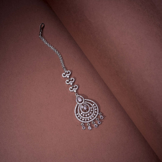 Rhodium Plated Ornate Bloom Traditional Maang Tikka - Opal Touch